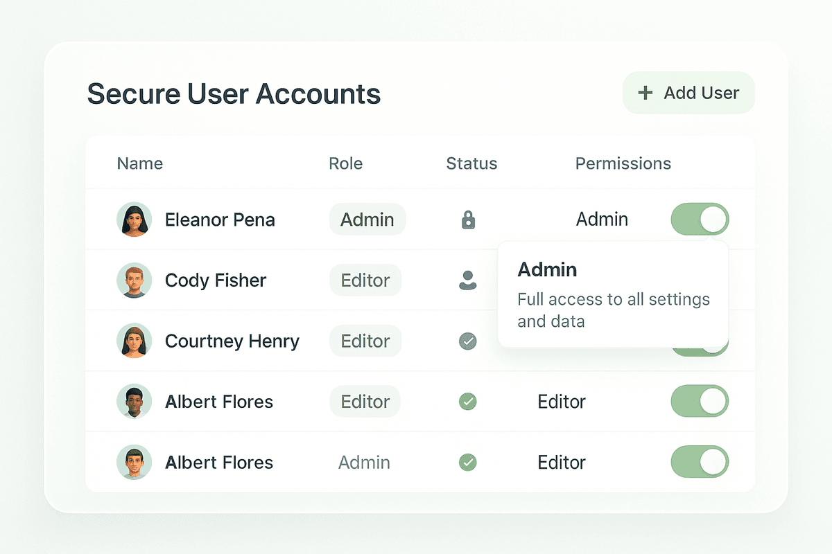 Secure User Accounts management interface